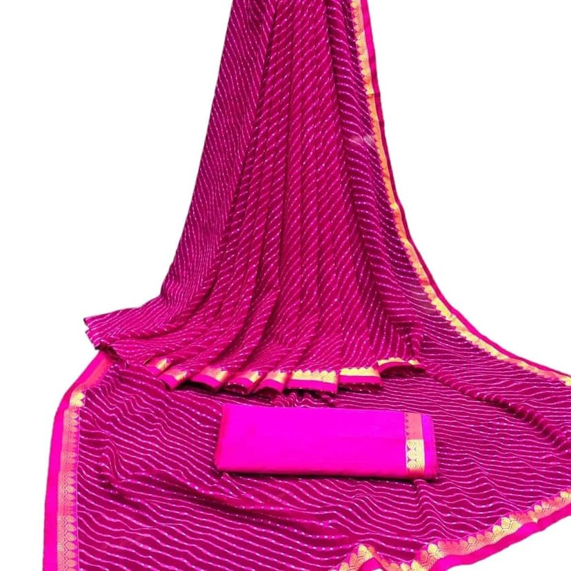 KHUSHBOO DESIGNERS Women's Solid Georgette 5.5 Meter Saree with Unstitched Blouse Piece (Pink) view 2