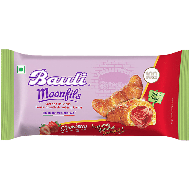 Bauli Moonfils Croissant - Strawberry Creme, 100% Veg, 45 g
