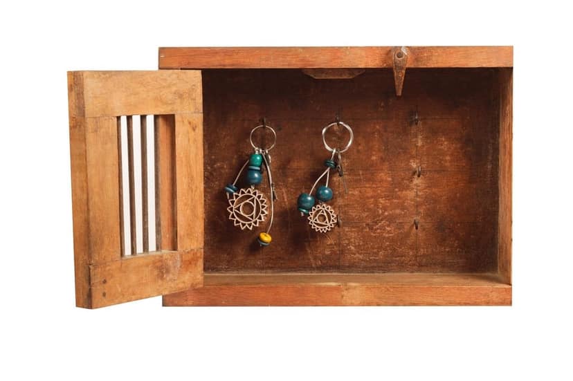 Hand Carved Wooden Keyring Mandala Blue view 2
