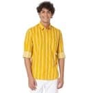 Mufti Yellow & White Peached Stripe Slim Fit Casual Shirt