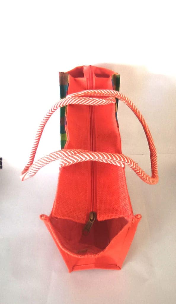 Half and Half Jute Tote Bag with Button Closure view 2