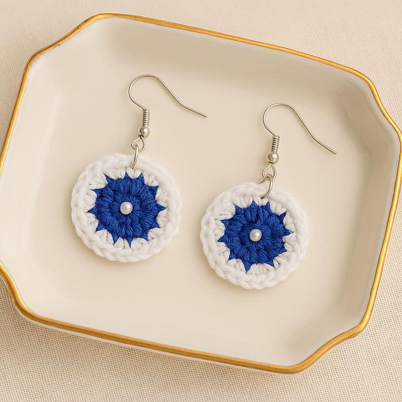 Handmade Crochet Earrings with Pearl Accent view 2