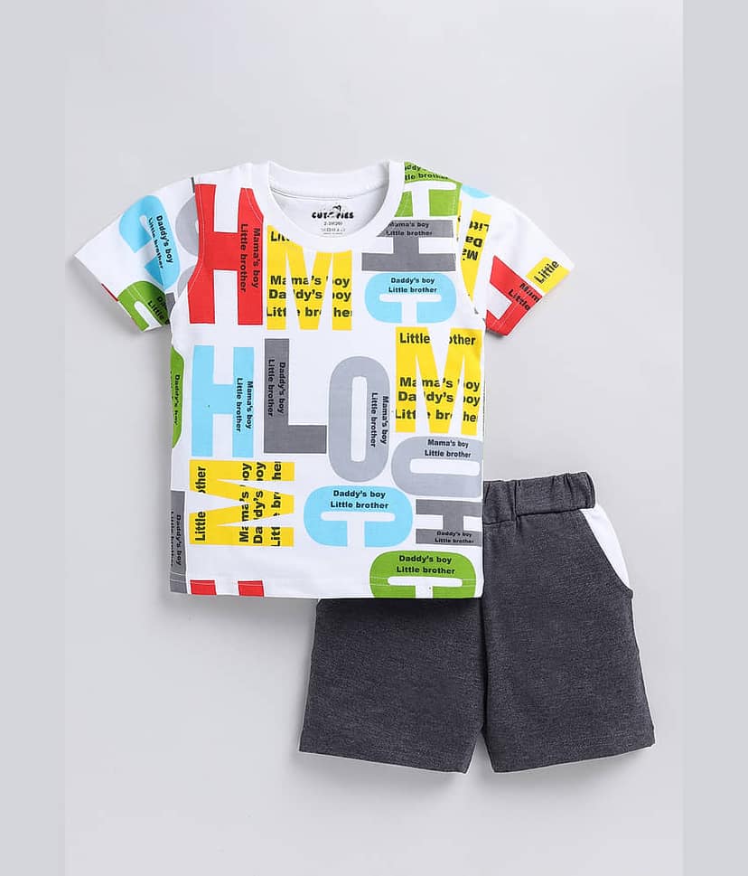 CUTOPIES Pack of 1 Boys Cotton Blend T-Shirt & Shorts Set ( Blue )