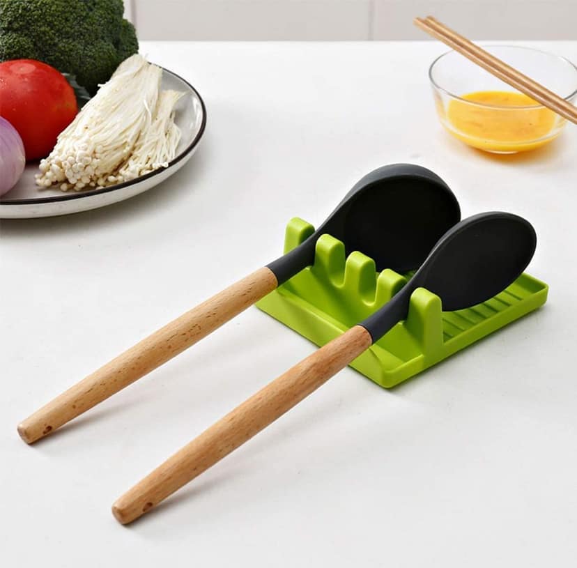 DHRUVINSRI Heat-Resistant Silicone Spoon Rest Mat Stand – Durable Cooking Spatula Holder Tray for Easy Kitchen Organization and Cleanliness (Multicolor) view 2