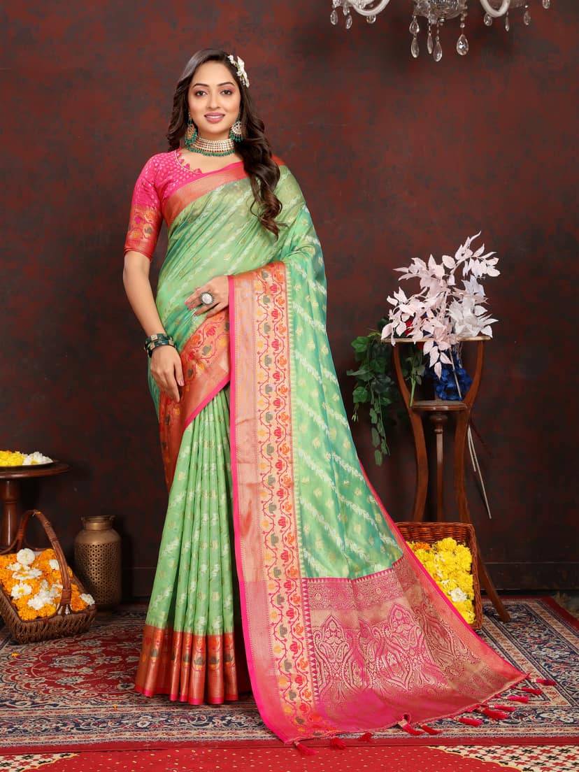 Soft organza silk saree with Meenakari weawing ... view 2