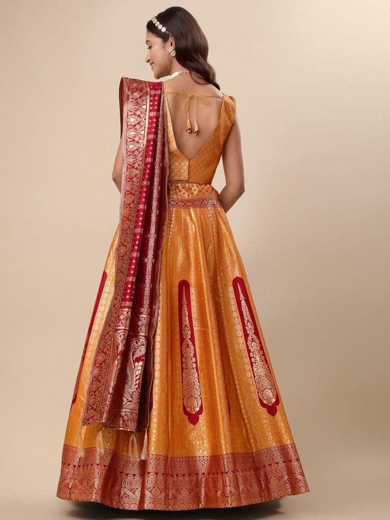 Orange Ready to Wear Lehenga & Unstitched Blouse With Dupatta view 2