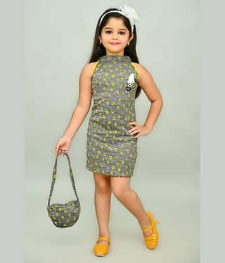 JCT DRESSES Crepe Dress For Baby Girls ( Pack of 1 , Grey )