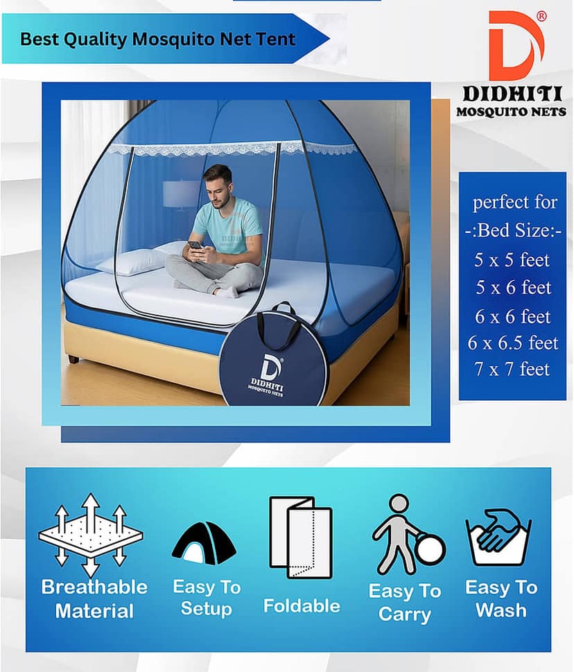 didhiti - White Polycotton Foldable Mosquito Net ( Pack of 1 ) view 2
