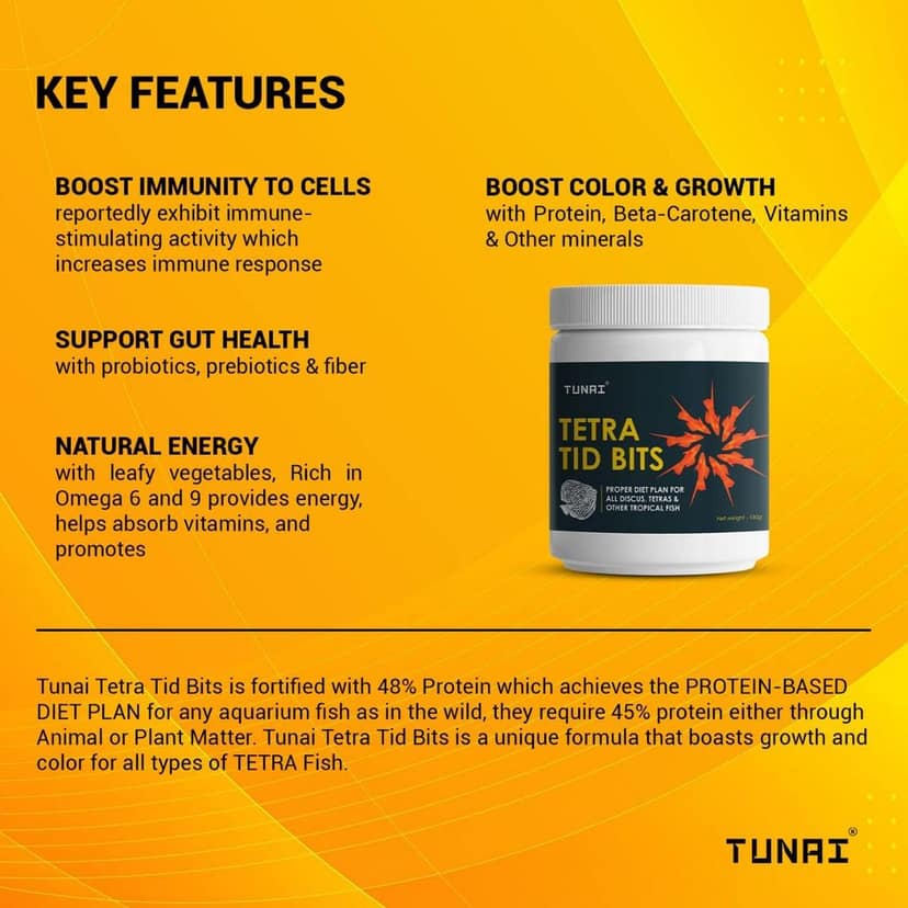 Tunai Tetra Bites Slow Sinking Fish Food Fortified with 48% Protien |100g| for Tetra, Discus, Angel Fish, Gold Fish & Other Tropical Fish Types view 2