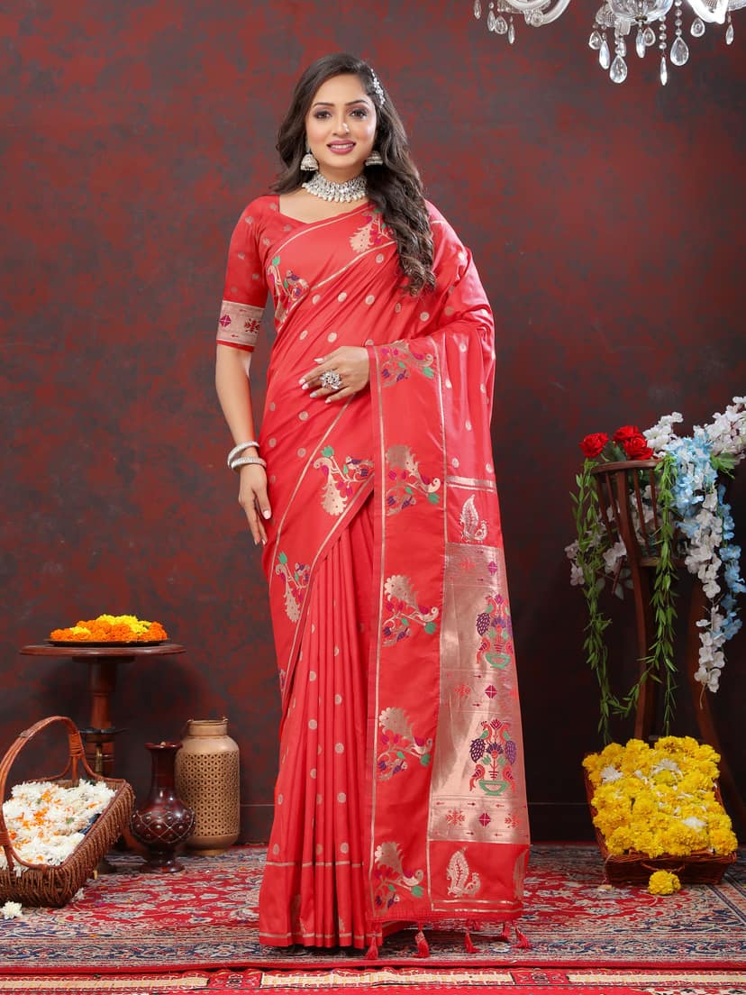 Soft Pethani silk saree with Copper zari weawi...