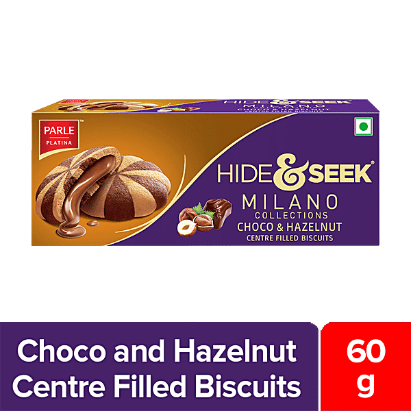 Parle Platina Hide & Seek Milano Biscuits - Centre Filled Choco Hazelnut, 60 g