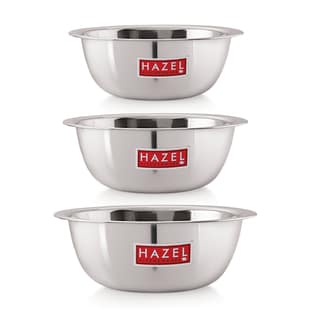 HAZEL Stainless Steel Serving Bowl , Serving Bowl for Cake Batter , Kitchen and Baking Accessories Items, Set of 3, 350 ML, 550 ML & 770 ML