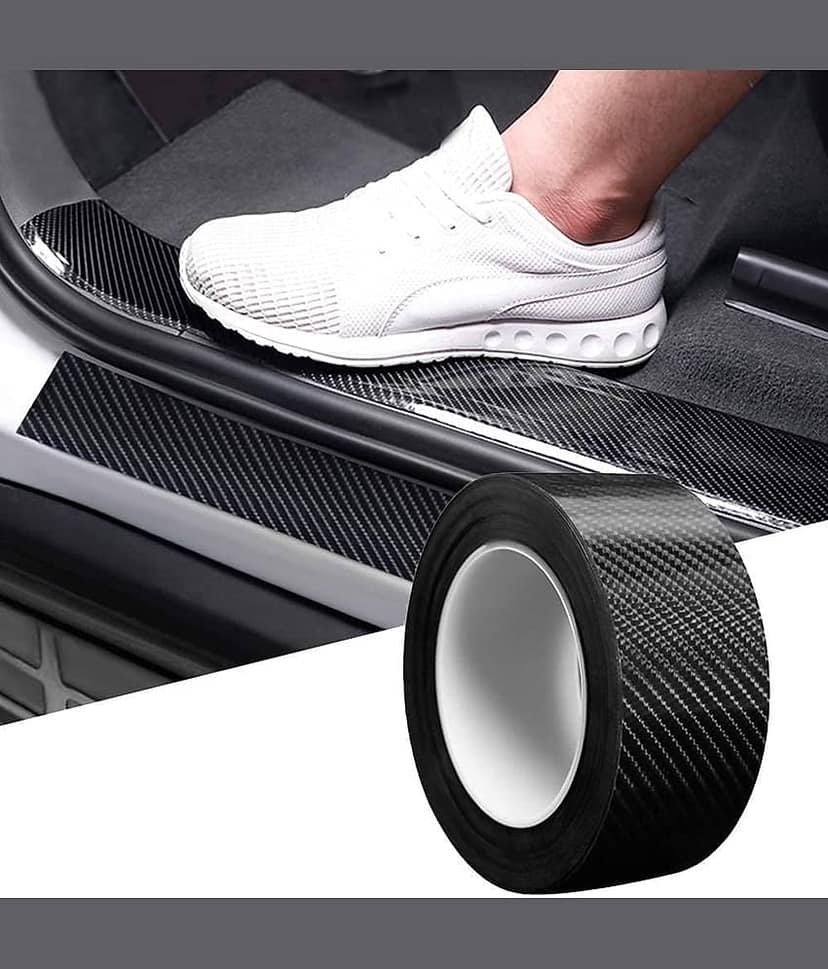 Bhavyta Car Sticker Carbon Fiber Rubber,Entry Guard Protector Strip Car Door Sill Protector,Bumper Door Guard Scuff Plate Protectors Tape Anti-Scratch Step 5 M Polyvinyl Chloride