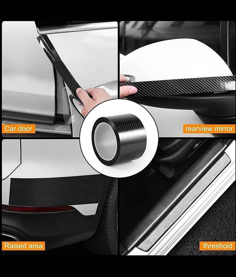 Bhavyta Car Sticker Carbon Fiber Rubber,Entry Guard Protector Strip Car Door Sill Protector,Bumper Door Guard Scuff Plate Protectors Tape Anti-Scratch Step 5 M Polyvinyl Chloride view 2
