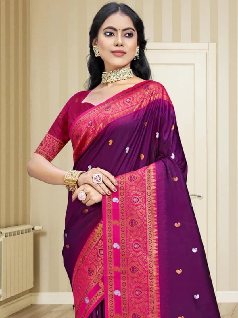 Wine Silk Saree view 2