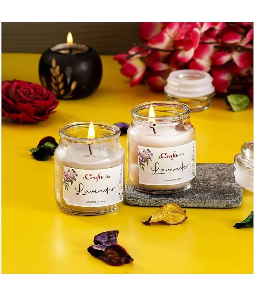 eCraftIndia Set of 2 Lavender Scented Jar Candles view 2