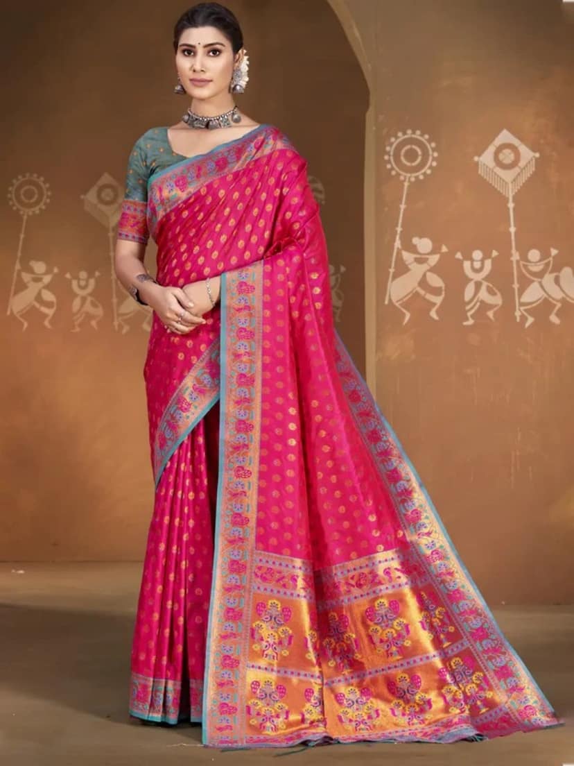 Magenta Pink Silk Saree view 2