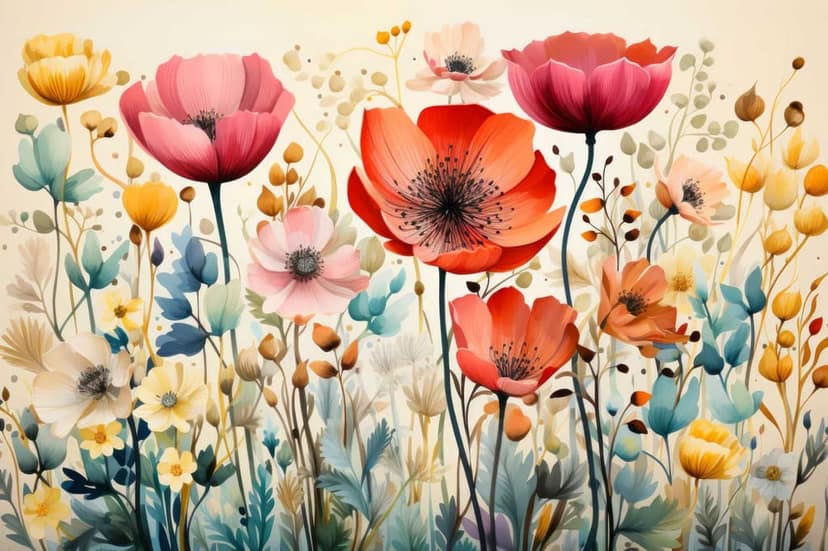 WATERCOLOUR POPPY FLOWERS FIELDS 24in X 16in WITH BLACK FRAME view 2