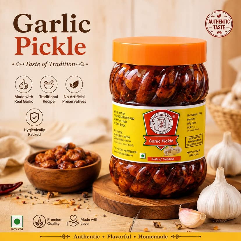 Purushottam Traditional Garlic Pickle | Authentic Indian Garlic Pickle | 500 g view 2