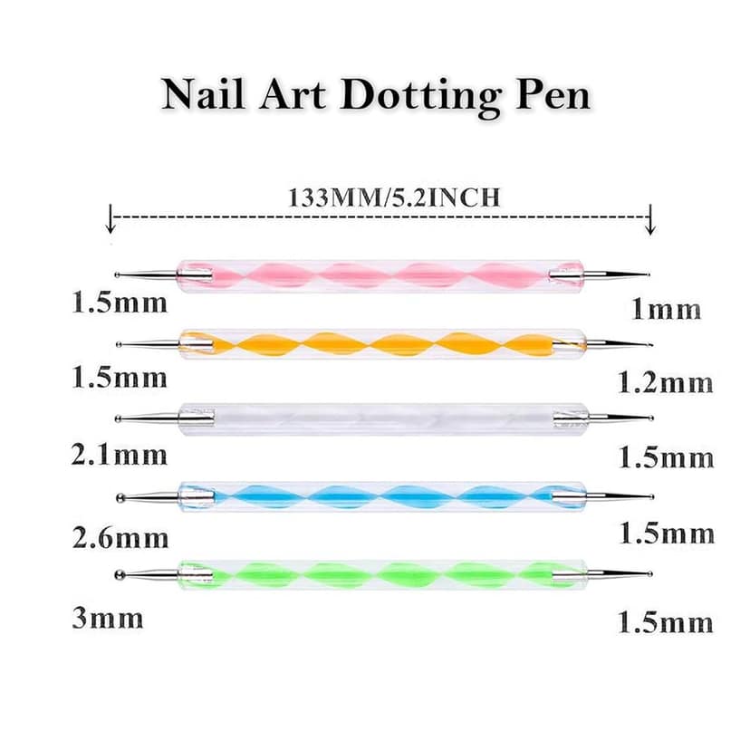 15 Pieces Nail Art Brush Set for Detailing, Striping, Blending, Nail Art, 3D-Gel Painting, 1 Set Dotting Pen For Fan and Liner, 5Pcs 2 Way Dotting Pen Tool Set Nail Art Tip, Multicolor view 2