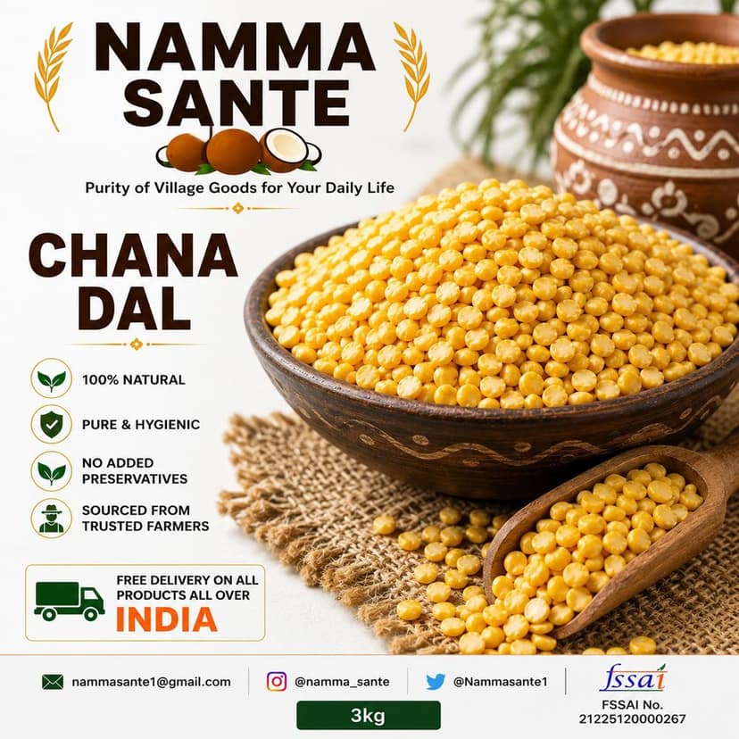 Chana Dal, Split Bengal Gram, Bengal Gram Dal, Boot Dal, Kadale Bele 3kg view 2