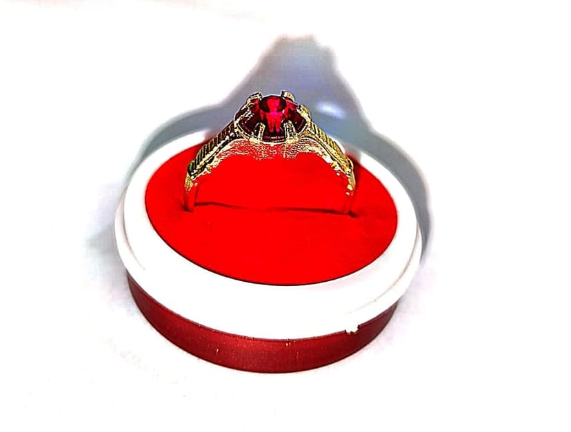 "Stunning Gold Ring with Red Gemstone" view 2
