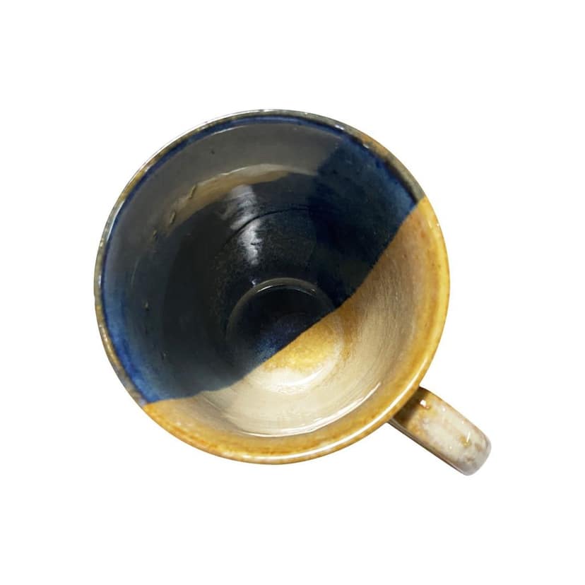 Ceramic Dining Studio Collection Half-Cut Blue & Brown Hand-Glazed Coffee Mugs Set of 2 view 2