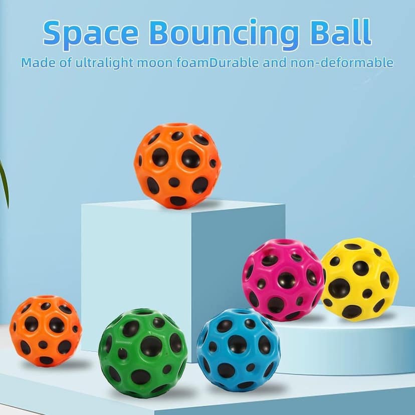Planet of Toys Crazy Bounce Moon Ball for Kids | Super Bouncing Meteor Space Rubber Ball for Kids Indoor and Outdoor Play - Multicolor view 2