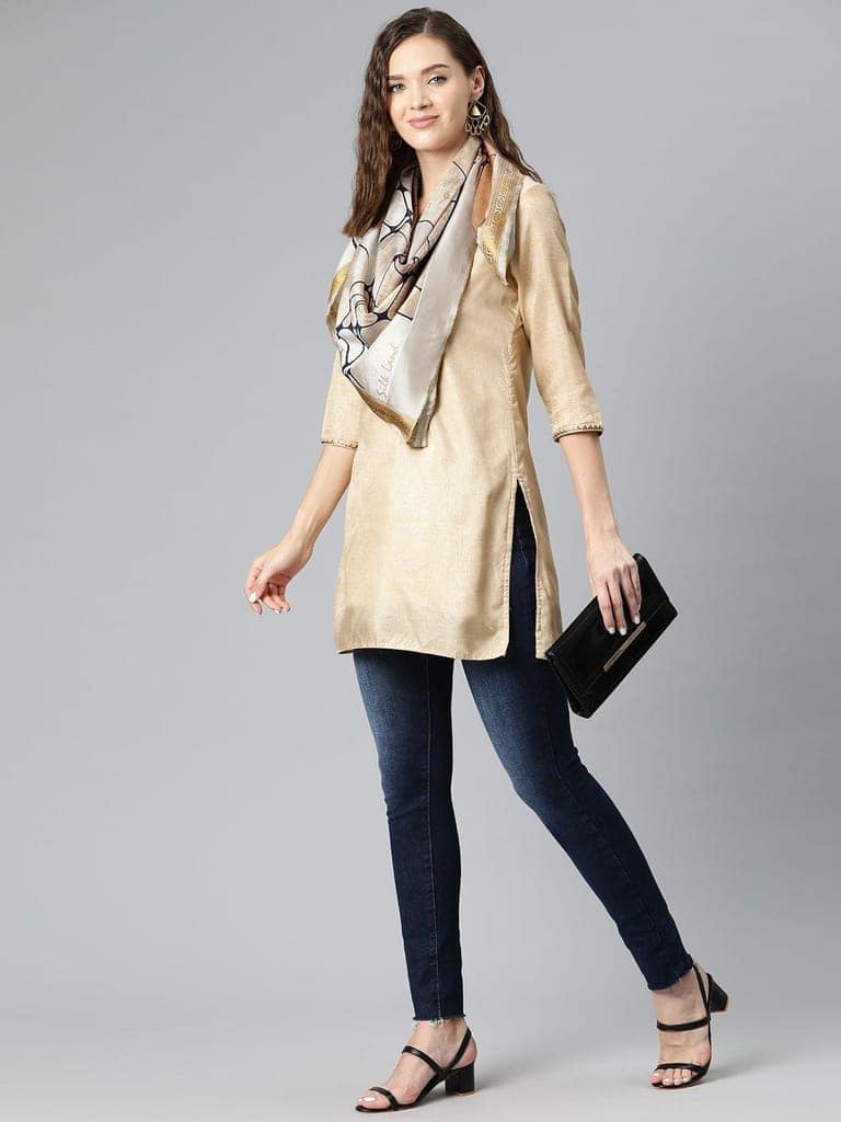 Women's Soft Silk Printed Scarves With Gold Zari view 2