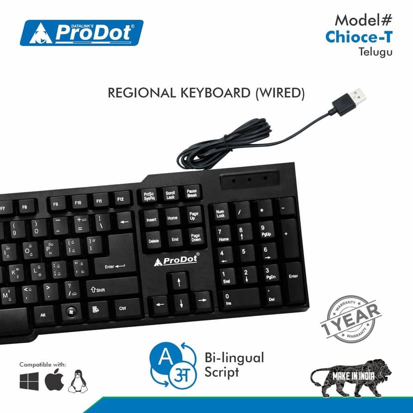 ProDot KB-Choice QWERTY �Made in India� Keyboard with 104 Low Profile Keys, Spill Resistant Design for Windows, Mac, PC, Laptop view 2