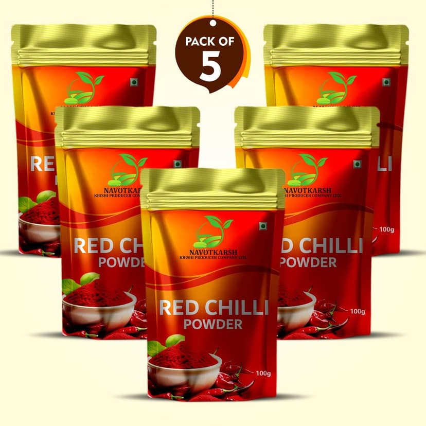Red Chilli Powder 500 gm (Pack of 5 × 100 gm) by Navotkarsh – Bold Flavor, Fresh Aroma, Farmer-Made