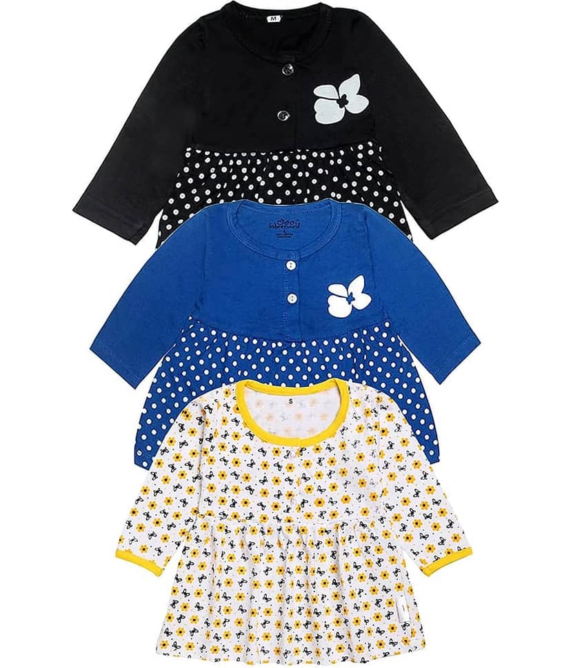 Babeezworld Pack of 3 Baby Girls 100% Cotton Frocks ( Multi ) view 2