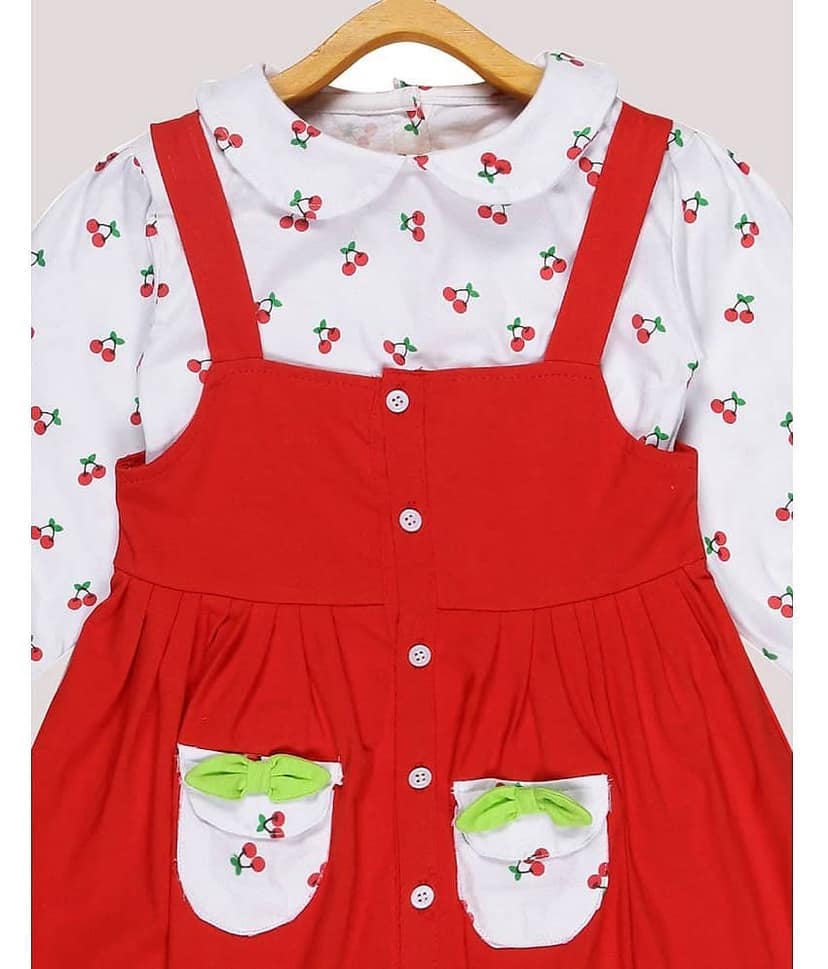 Babeezworld Cotton Dungarees For Girls ( Pack of 1 , Red ) view 2