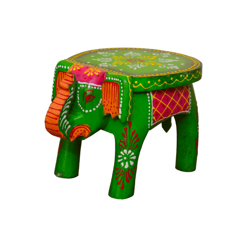Handcrafted and Emboss Painted Colorful Wood Elephant Shape Garden Table (4 inch) (Green) view 2