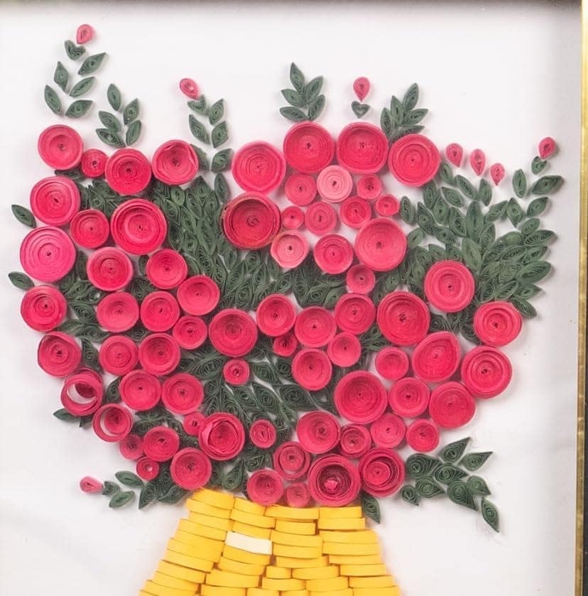 Quilling Paper Art Flowers in Shadow Box Frame view 2