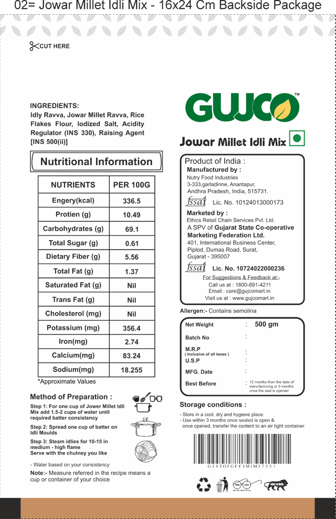 GUJCO Jowar Millet Idli Mix - 500 gm view 2