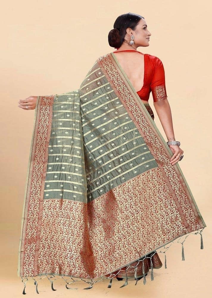 Woven Art Silk Saree in Grey view 2