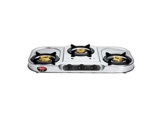 Surya Flame Naples Gas Stove 3 Burner Stainless Steel, Tri Pin Jumbo Brass Burner, Naples 3 Burner Steel Cooktop with Removale Drip Tray, Sturdy Pan Support