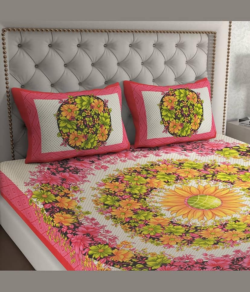 Cosito Cotton 1 Double Bedsheet with 2 Pillow Covers ( Pink )