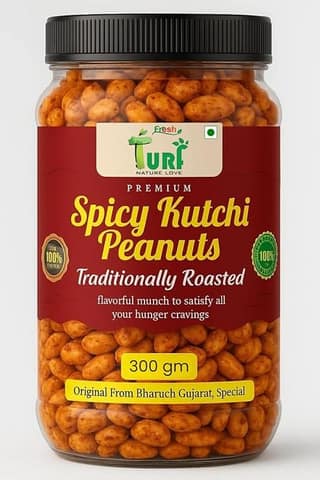 TURF FRESH - Spicy Kutchi Peanuts | Traditional Bharuch Roasted Sing Dana | Crunchy Masala Snack