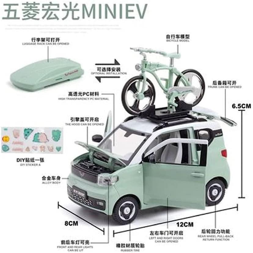 KTRS ENTERPRISE 1:24 for W-LHG Mini EV with Bicycle Alloy Diecast Model Vehicle Sound Light Gift Collection Lovely 1:16 Scale 4WD Simulation LED Truck Decoration