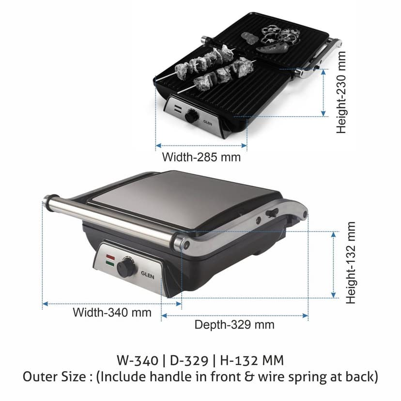 Electric Contact Grill & Sandwich Maker with 180-degree opening, Non-Stick Plates, 2000w - Silver (3031) view 2