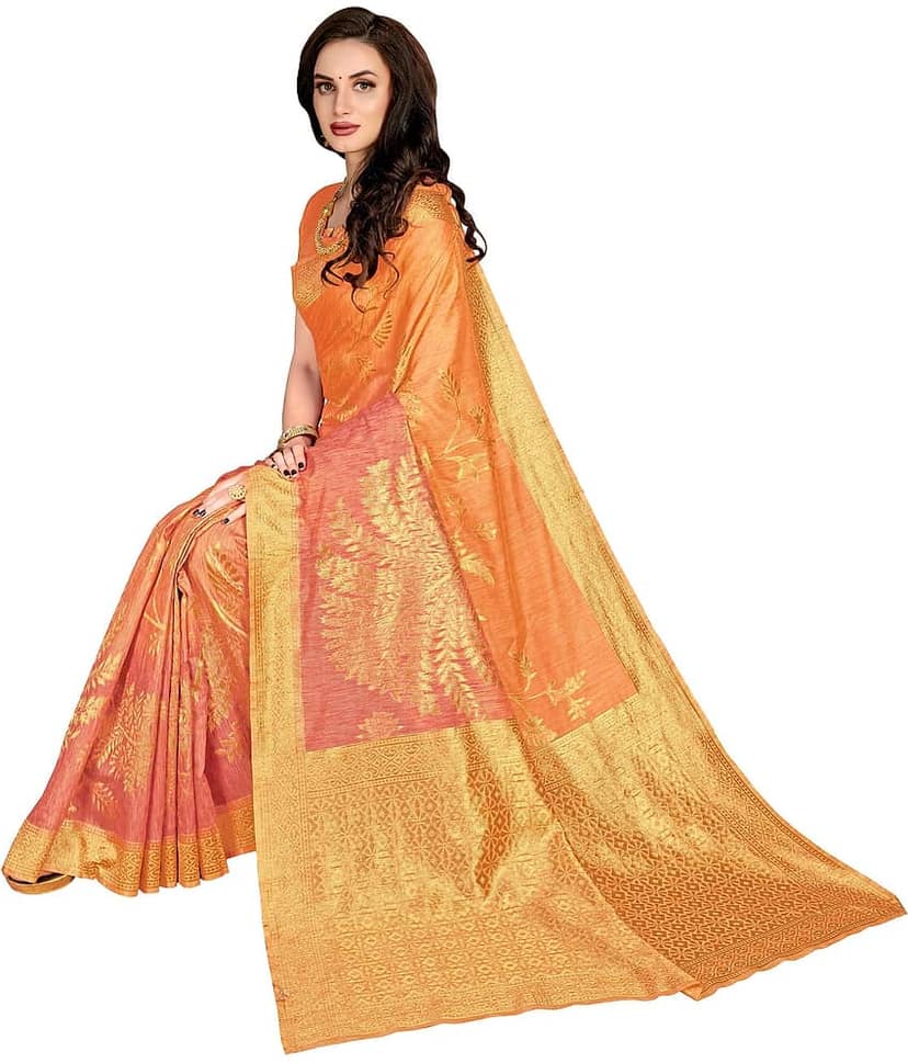 Sariya Linen Woven Saree With Unstitched Blouse Piece ( Orange ) view 2
