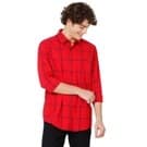 Mufti Red & Navy Bamboo Check Slim Fit Casual Shirt