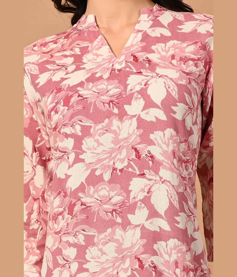 MAUKA Pack of 1 Rayon Printed Straight Women's Kurti - ( Pink ) view 2