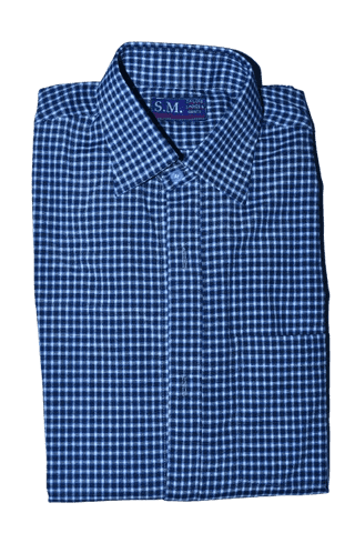 Men's Blue and White Gingham Long Sleeve Shirt