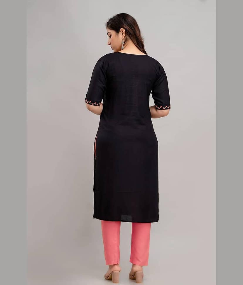 Kapadia Women Viscose Rayon Embroidered Straight Kurti ( Black ) view 2