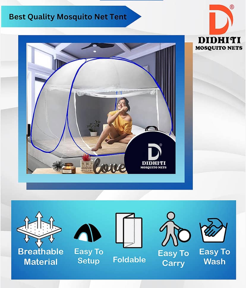 didhiti - White Polycotton Foldable Mosquito Net, Machardani ( Pack of 1 ) view 2