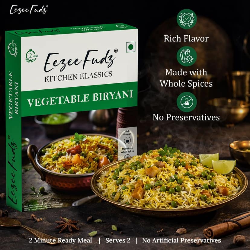 Eezee Fudz Kitchen Klassics Vegetable Biryani | Ready to Eat Indian Rice Dish | 250g | 2 Minute Heat & Eat view 2