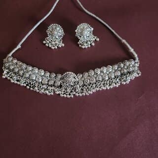 Oxidised German Silver Necklace with Jumki for Women and Girls